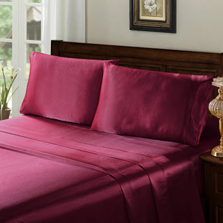 4 Piece Silky Satin Sheet Set, Burgundy, King