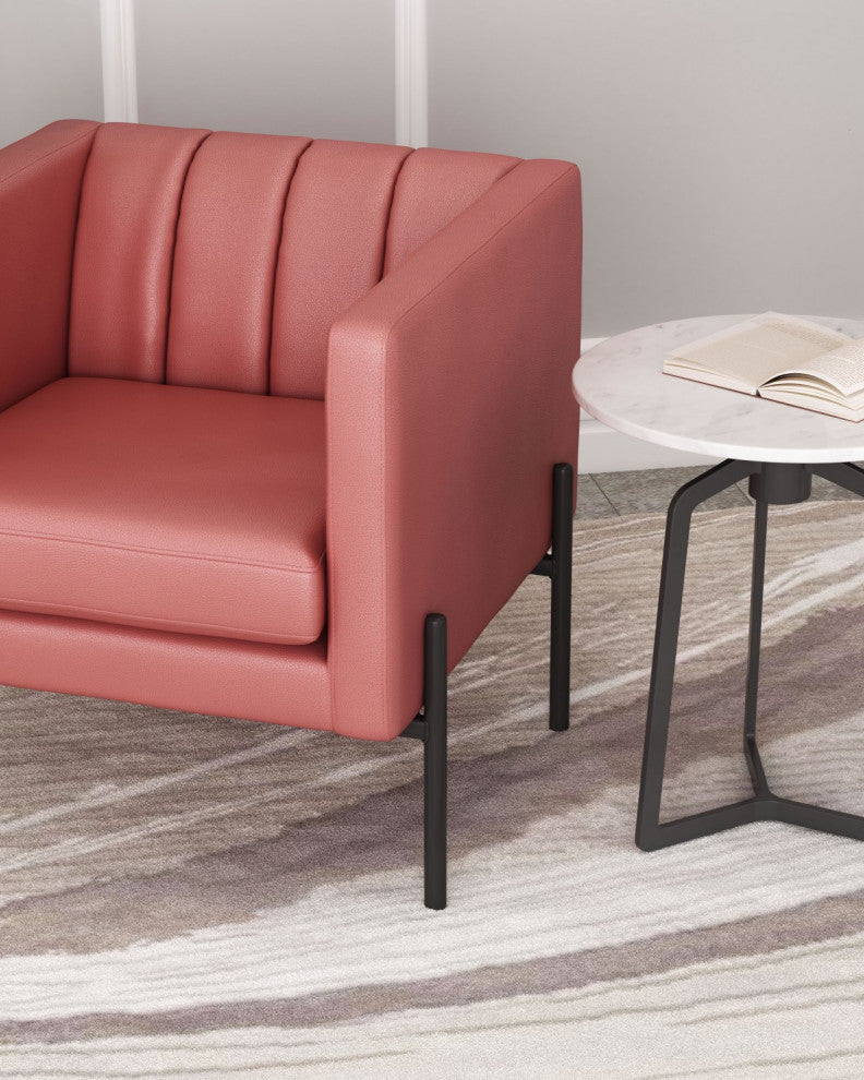 Accent Chair, Faux Vinyl Leather, Steel, Rust, Black, Mid Century Hospitality