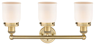 Edison Small Bell 3-Light 25" Vanity Light, Brushed Brass With Matte White Shade