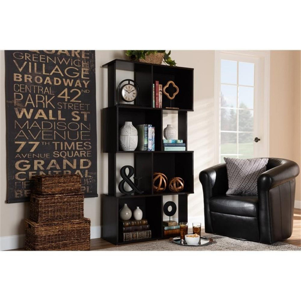 Baxton Studio Riva Dark Brown Finished Geometric Wood Bookshelf