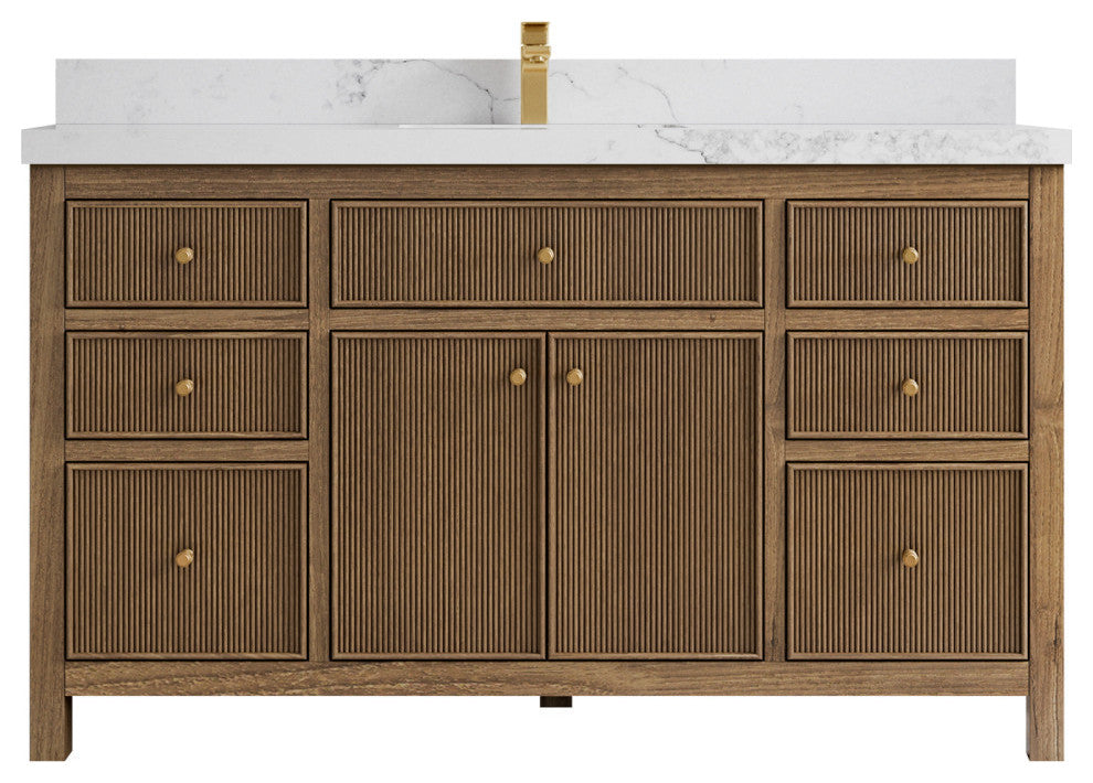 Sonoma Teak 60 Single Bathroom Vanity in Dark Natural with 2" Calacatta Nuvo