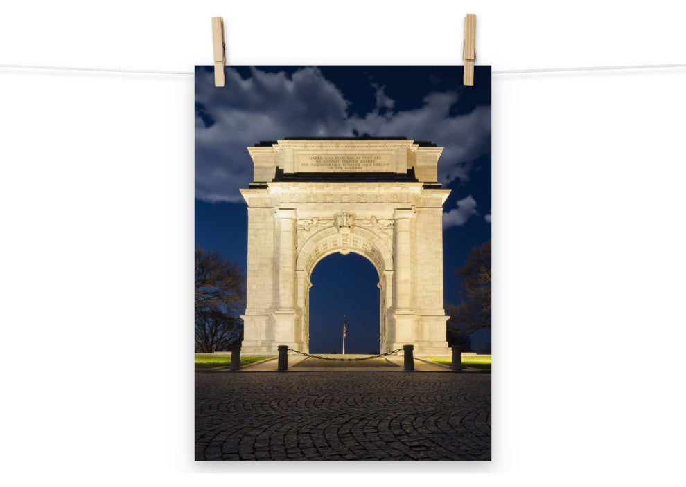 Night Photo at Valley Forge Arch Night Photo Unframed Wall Art Print, 12" X 16"