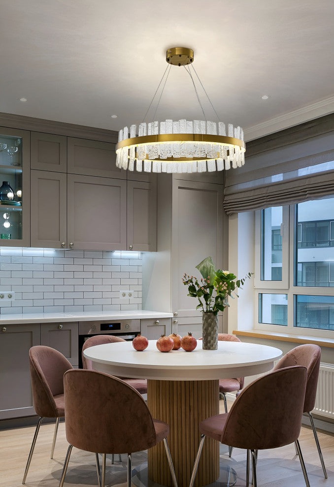 Ieper | Gold Glass Round Led Chandelier for Living Room, 24"