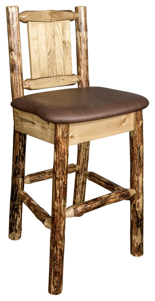 Glacier Country Counterstool Saddle Upholstery, With Laser Engraved Moose