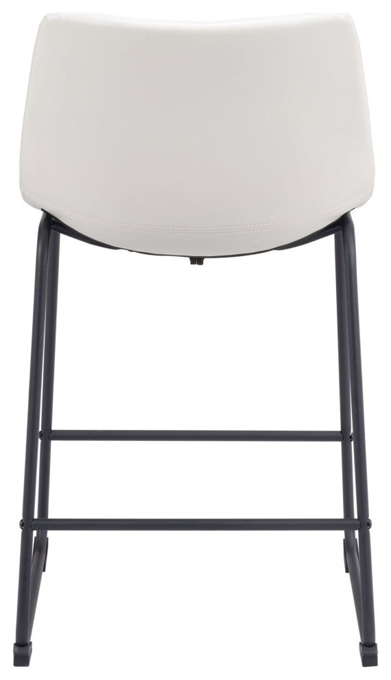 Counter Chair, Set of 2, Faux Vinyl Leather, Distressed White, Black
