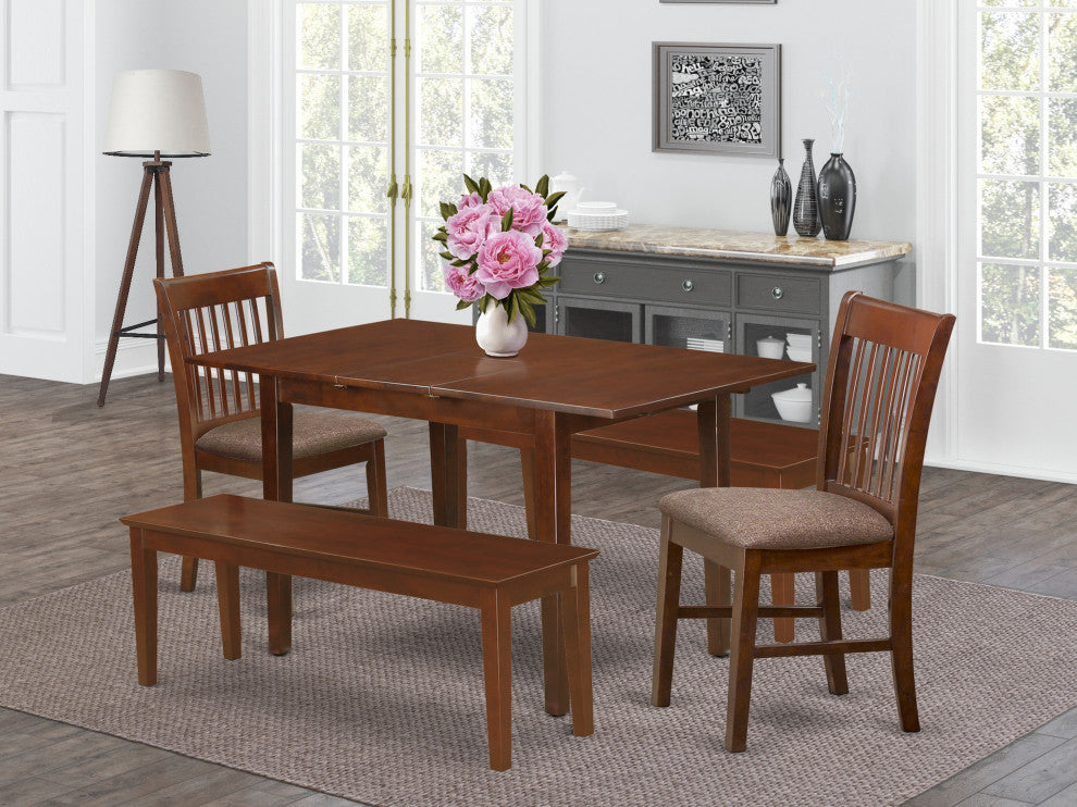 5 Pc Dining Room Set With Bench - Table Plus 2 Dining Chairs And 2 Benches