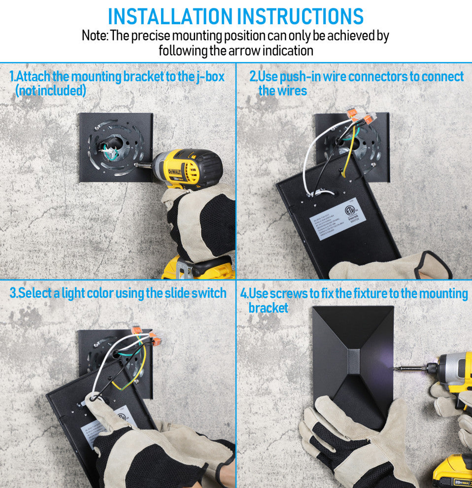 2 Pack 5CCT LED Wall Sconce, 100-277V Porch Light, 10%-100% Dimmable