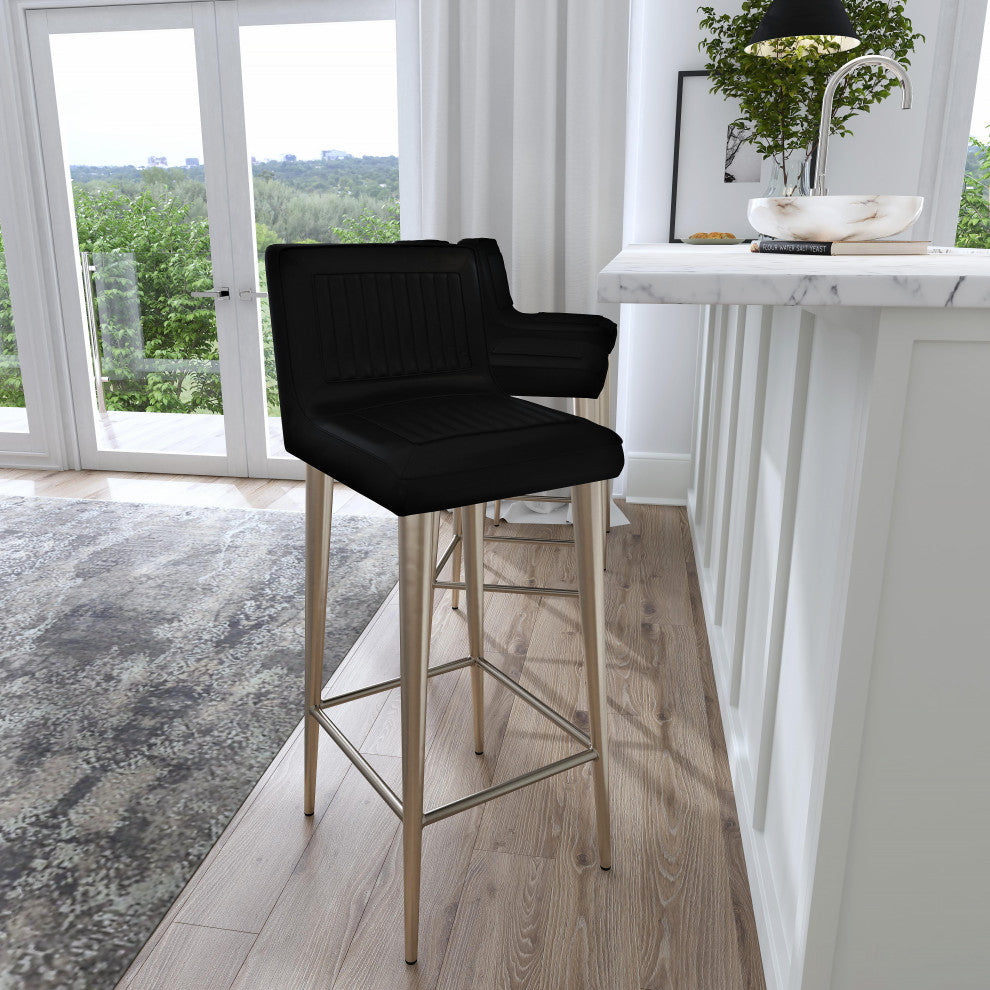 Maxwell Genuine Leather Bar Stool, Black