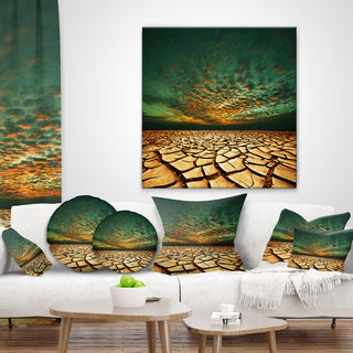 Drought Land Under Blue Sky Landscape Printed Throw Pillow, 18"x18"