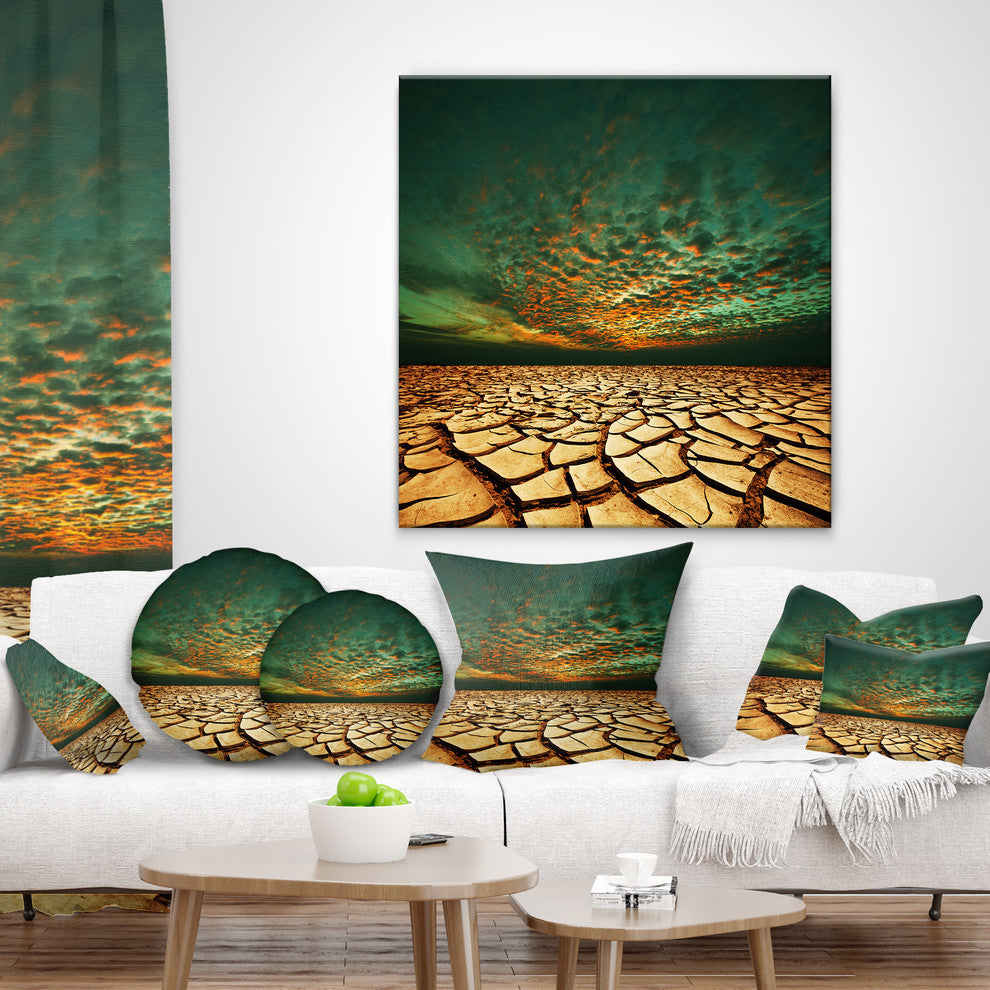 Drought Land Under Blue Sky Landscape Printed Throw Pillow, 18"x18"