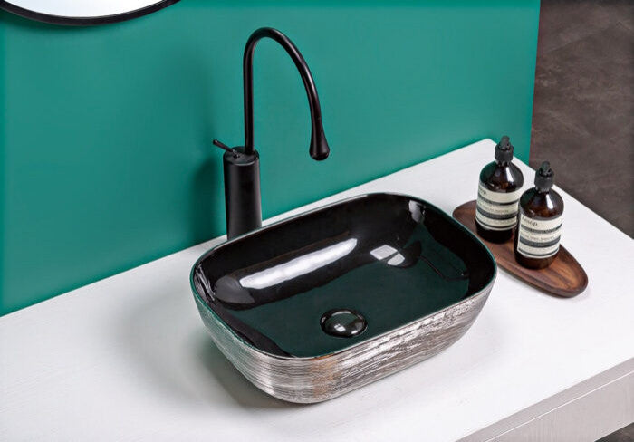 Ruvati RVB2016BS 20 x 16 Black & Silver Decorative Art Bathroom Vessel Sink