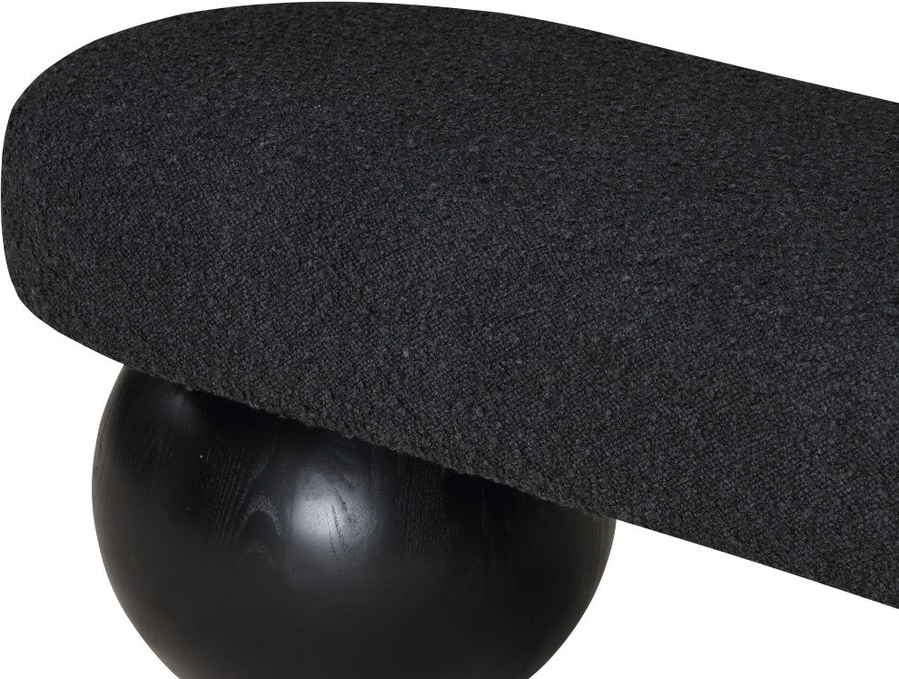 Meridian Furniture Bowie Boucle Fabric Upholstered Bench, Black, Black Finish