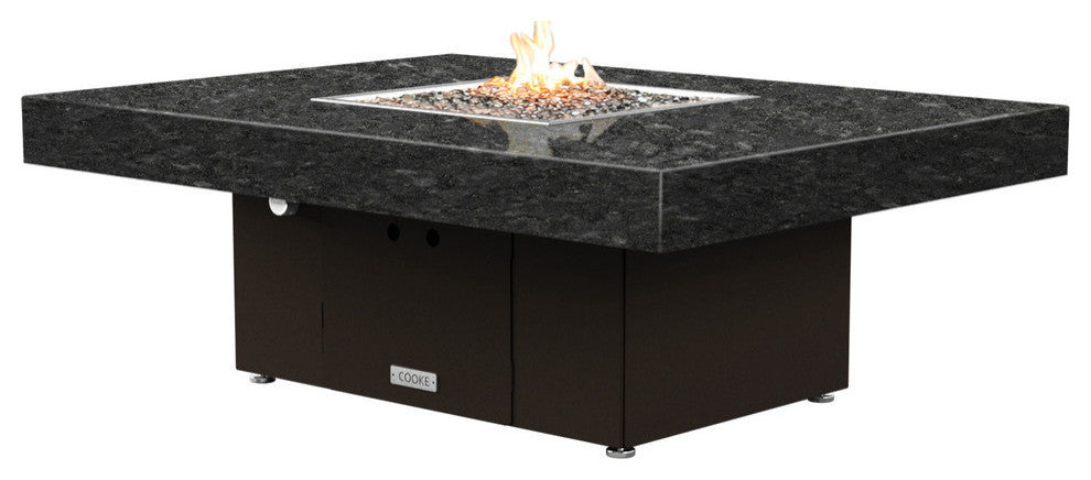 Rectangular Fire Pit Table, 48x36, Propane, Black Pearl Top, Bronze