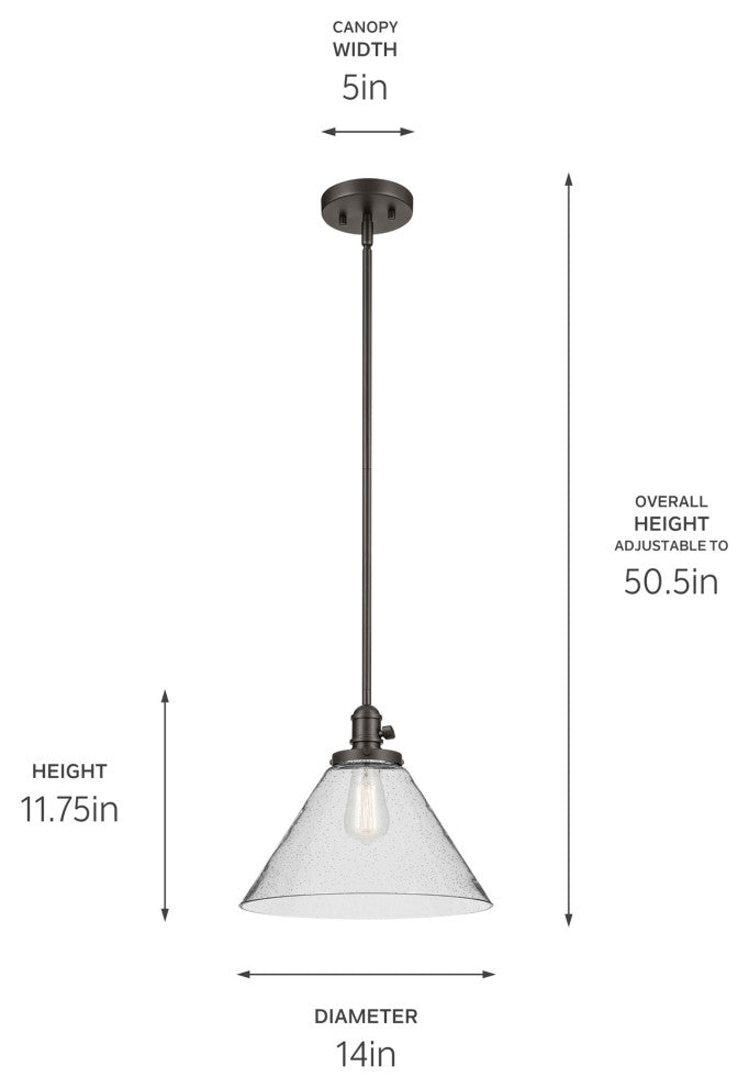 Avery 11.75" 1-Light Cone Pendant With Clear Seeded Glass, Olde Bronze