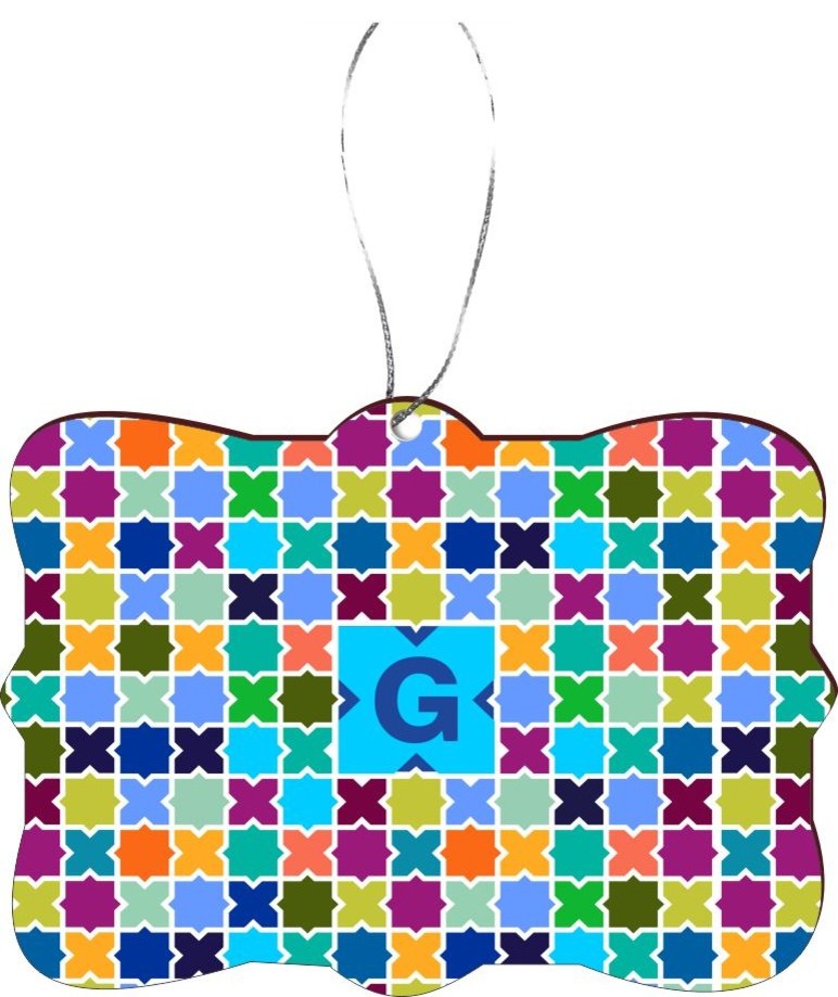 Letter G Monogram Sky Blue Mosaic Rectangle Design Christmas Tree Ornament