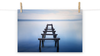 Soft Blue Lake and Abandoned Pier Landscape Photo Loose Wall Art Prints, 12" X 18"