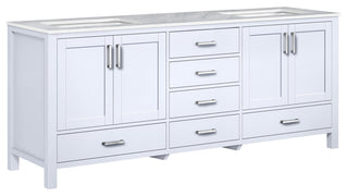 Jacques 80" White DB Vanity, White Carrara Marble Top, Square Sinks, no Mirror
