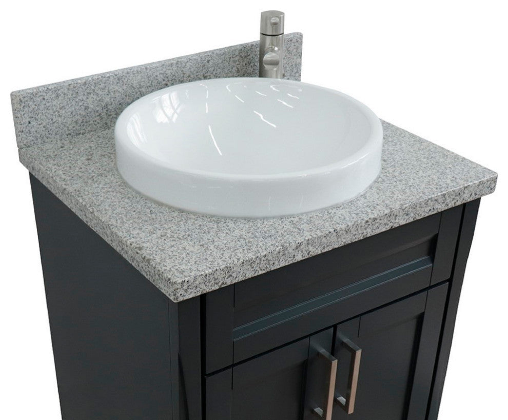 25" Single Sink Vanity, Dark Gray Finish With Gray Granite And Round Sink
