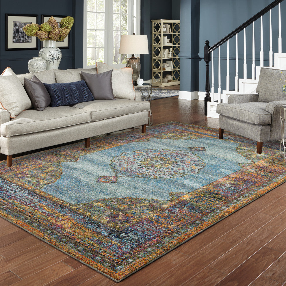 Adeline Jewelled Medallion Blue and  Multi Area Rug, 10'x13'2"