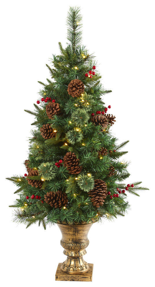 4' Pine, Pinecone and Berries Artificial Christmas Tree, Decorative Urn