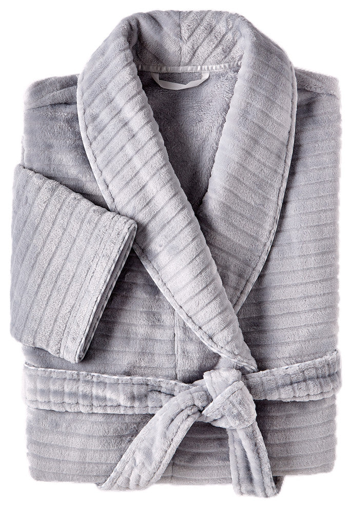Well Being By Sunham Plush Robe, Grey, Large