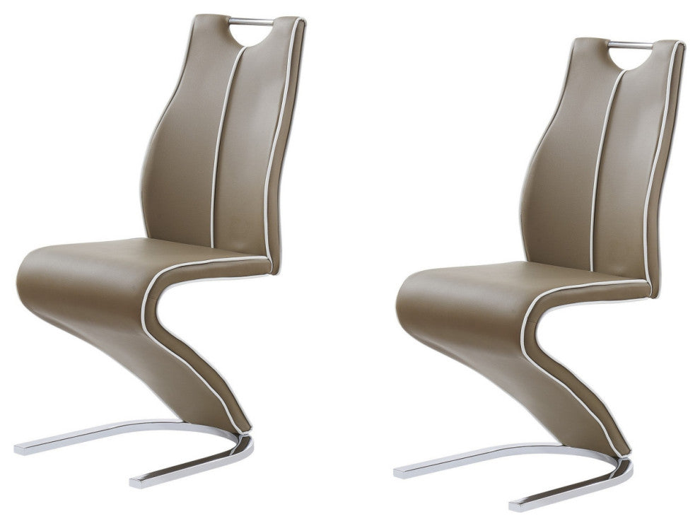 Set of 2 Brown and Silver Upholstered Faux Leather Dining Parsons Chairs