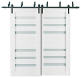Frosted Glass Barn Bypass Doors 56 x 84, Quadro 4266 White, 6.6' Rail