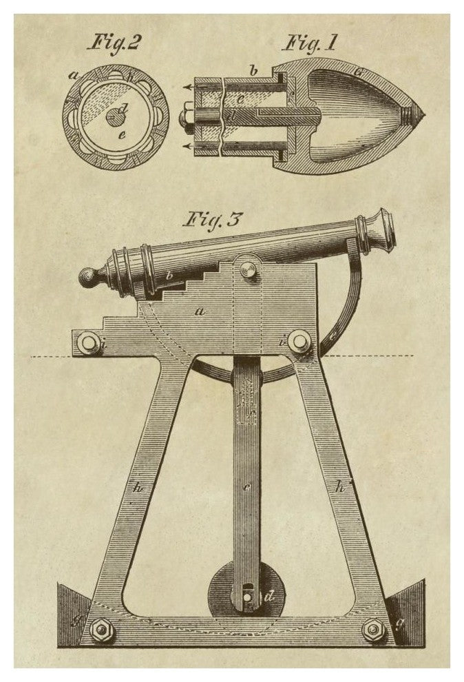 "Device for Adjusting Cannon Trajectory and Accuracy" Paper Art, 29"x42"