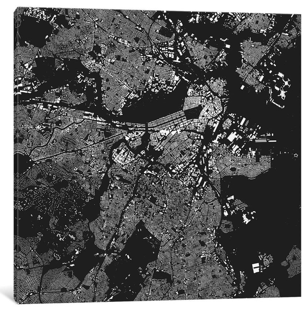 "Boston Urban Map (Black)" by Urbanmap, Canvas Print, 26x26"