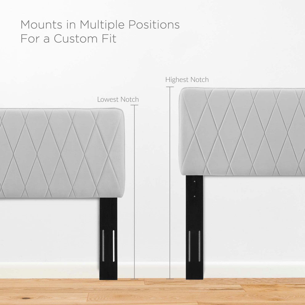 Headboard, Twin Size, Velvet, Light Gray, Modern Contemporary, Bedroom