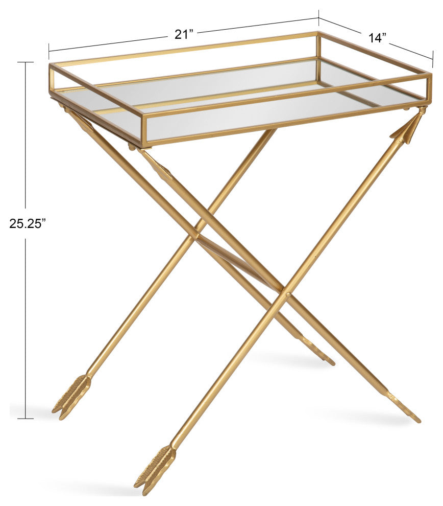 Madeira Arrow Mirrored Tray Top Table, Satin Gold 21x14x26