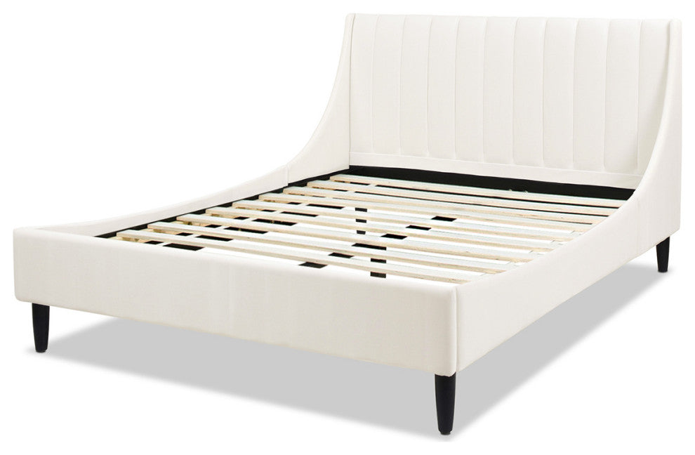 Jennifer Taylor Home Aspen Channel Tufted Headboard Platform Bed, Cloud White Performance Velvet, Queen