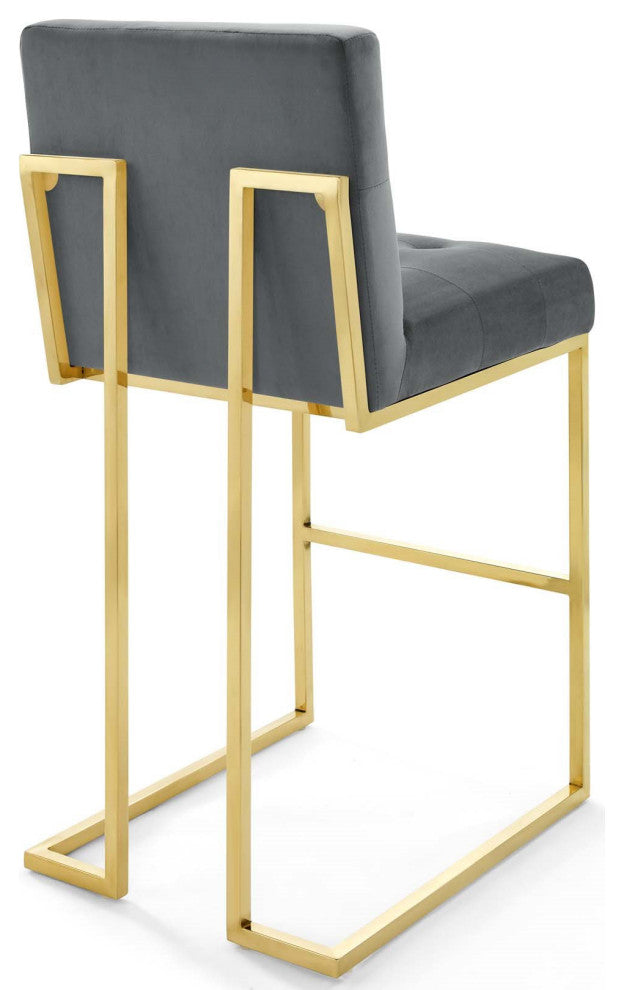 Grey Velvet Bar Stool, Heidi Giselle Gold Barstool, Luxe Glam Tufted Barstool