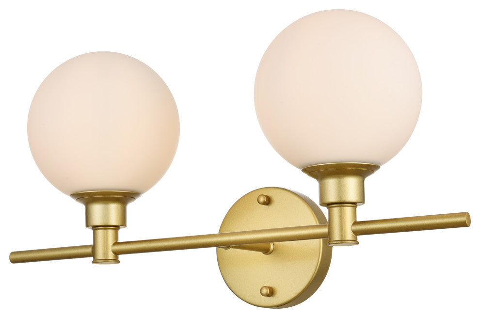 2 Light Brass And Frosted White Bath Sconce