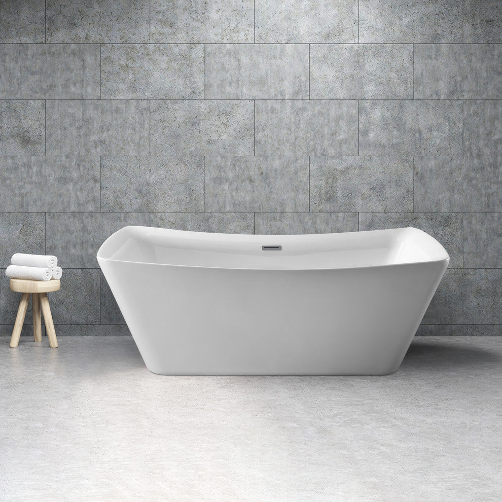 70" Streamline N-542-70FSWH-FM Soaking Freestanding Tub With Internal Drain