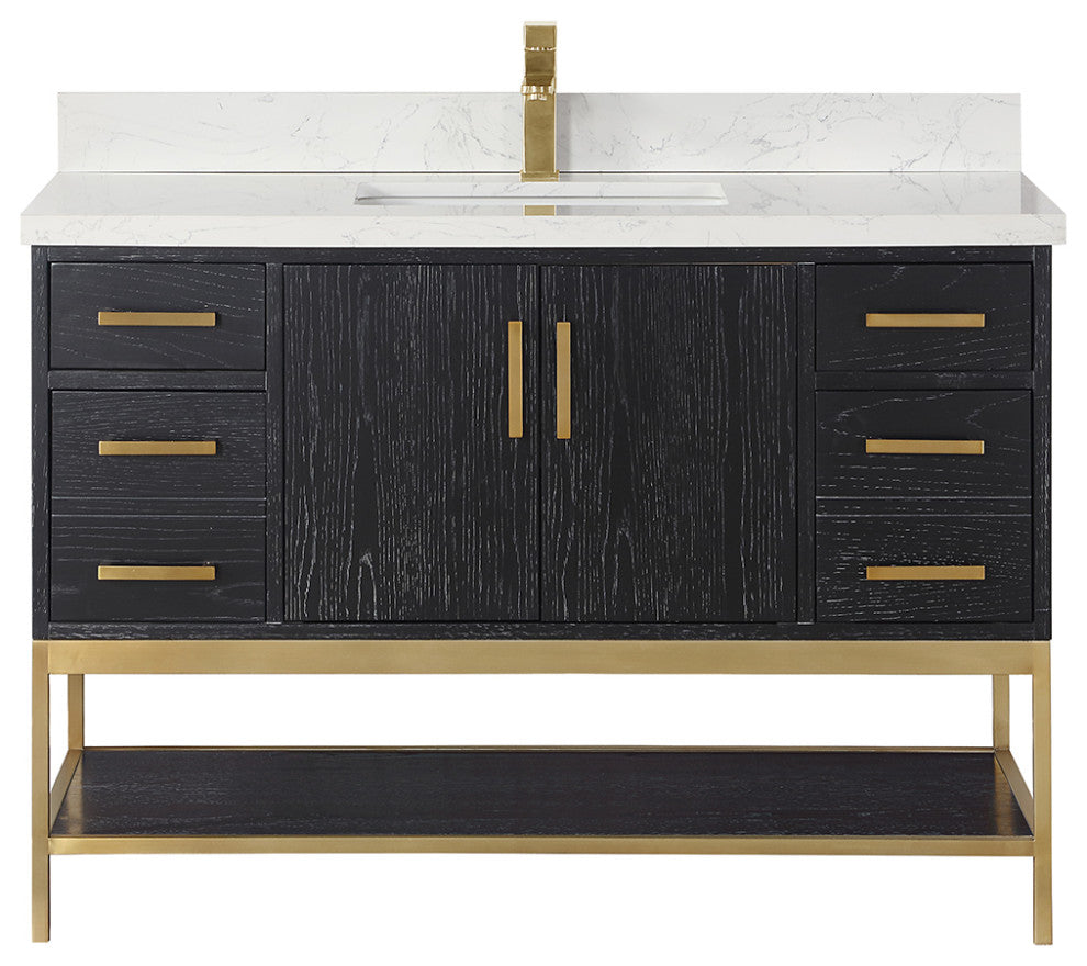 Wildy Black Oak Bathroom Vanity Set, 48", Without Mirror