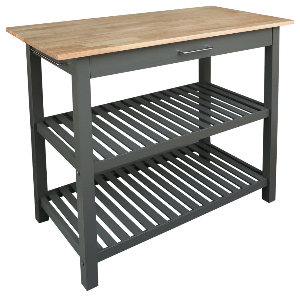 Kitchen Island With Solid Wood Top, Grey