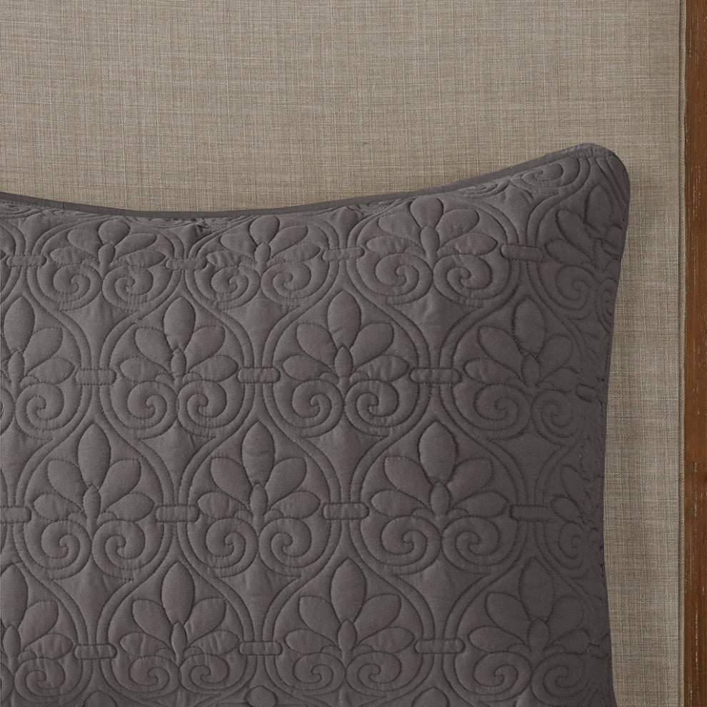 Madison Park Quebec 3 Piece Fitted Bedspread Set, Dark Grey