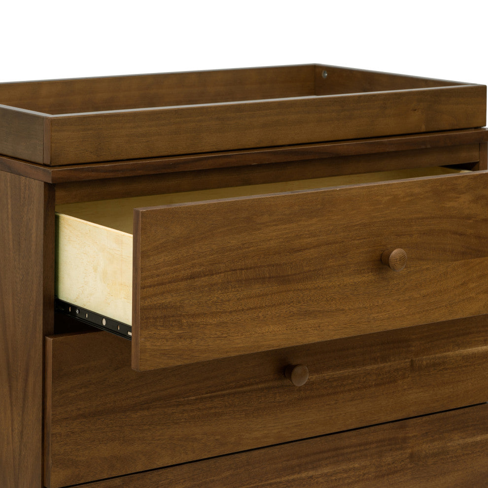 Gelato 3-Drawer Changer Dresser With Removable Changing Tray, Natural Walnut & Gold Feet