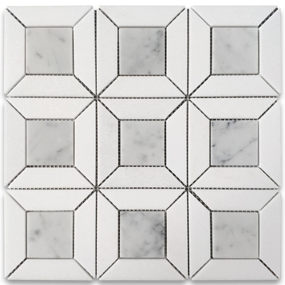 Carrara White Marble Square Doheny Mosaic Tile Thassos White Polished, 1 sheet