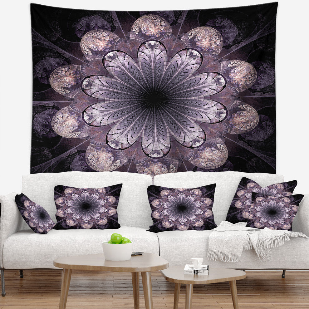 Dark Pink Fractal Flower Pattern Abstract Wall Tapestry, 80"x68"