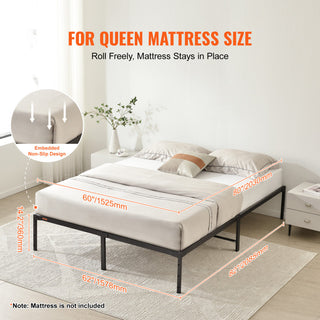 VEVOR Queen Size Bed Frame 14" Metal Bed Frame Platform 1500 lbs Noise Free