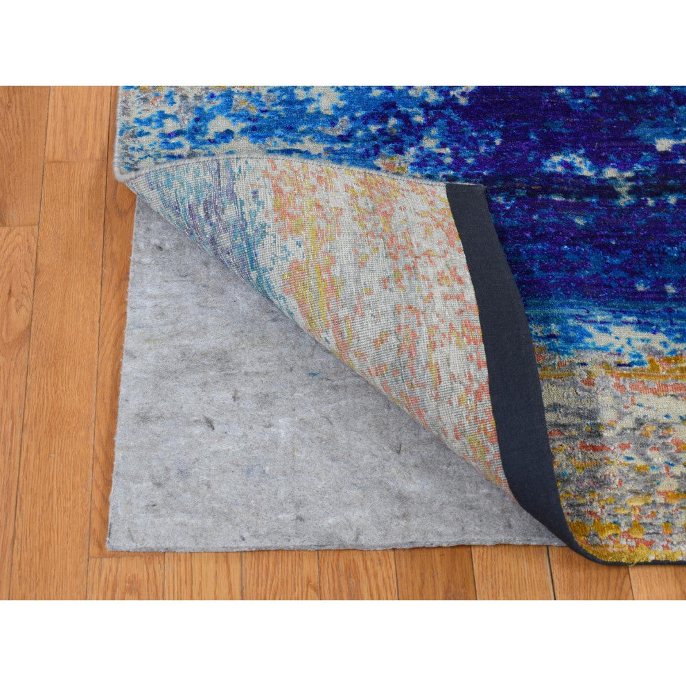 Gold Color, Silk With Wool, Abstract Design, Hand Knotted Rug, 7'10"x10'