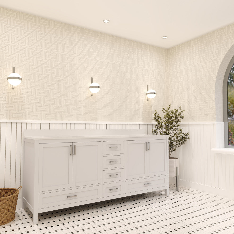 Rooh Bathroom Vanity, White, 72", Vanity, Countertop, Sink