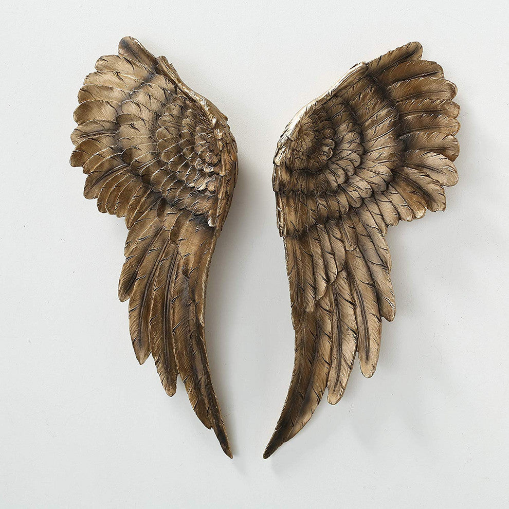 2 Piece Angel Wing Bas Relief Wall Decor