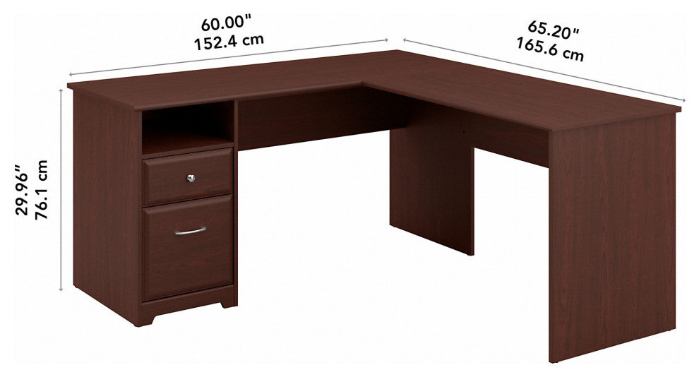Cabot L Shaped Computer Desk With Drawers, Harvest Cherry