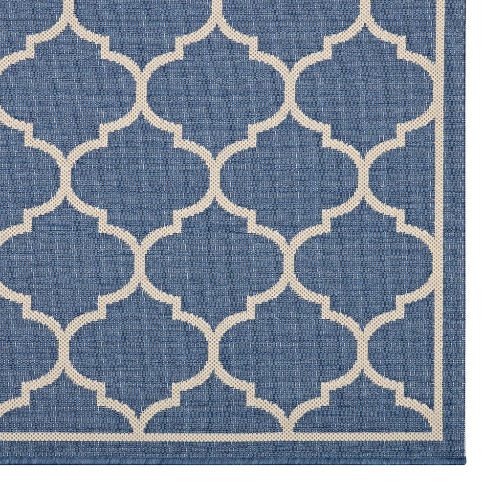 Area Rug Floor Carpet, Indoor Outdoor, Moroccan, Rectangular, 9x12, Blue Beige
