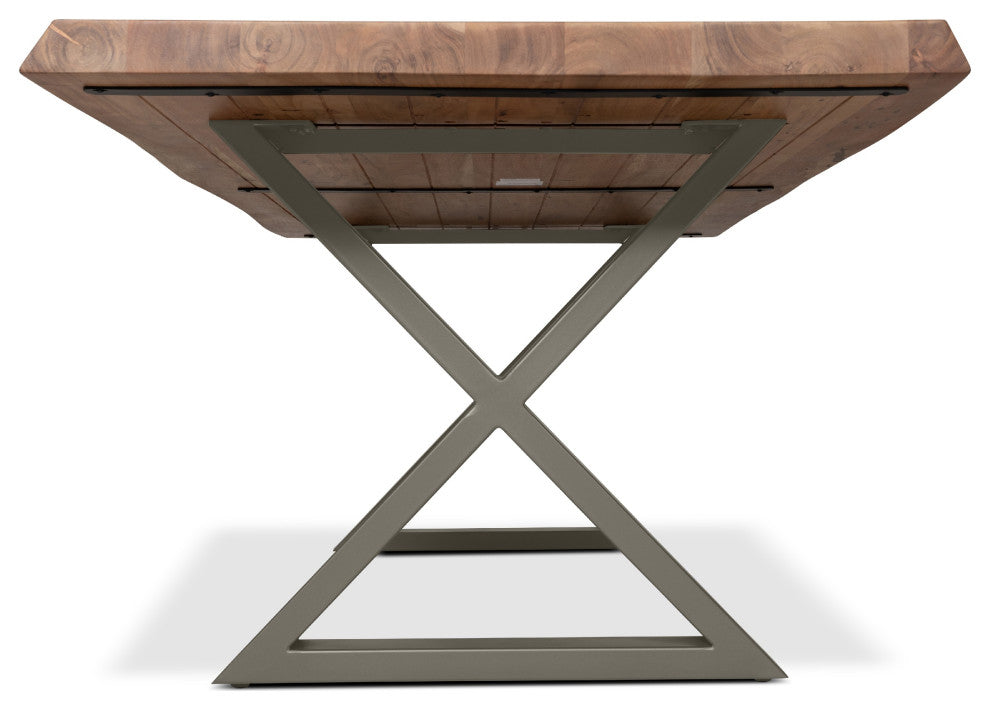Brooks Dining Table, X-Base, 40"x79", Teak Top, Pewter Base