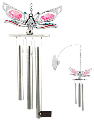 Chrome Plated Silver Color Butterfly Decorative Wind Chime With Crystals