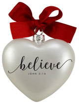 Ornament Heart, Believe Ribbon Hang